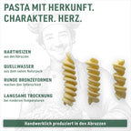 Fusilli: Wasser aus dem Majella-Nationalpark, runde Bronzeformen, 36 bis 48 Stunden langsam getrocknet